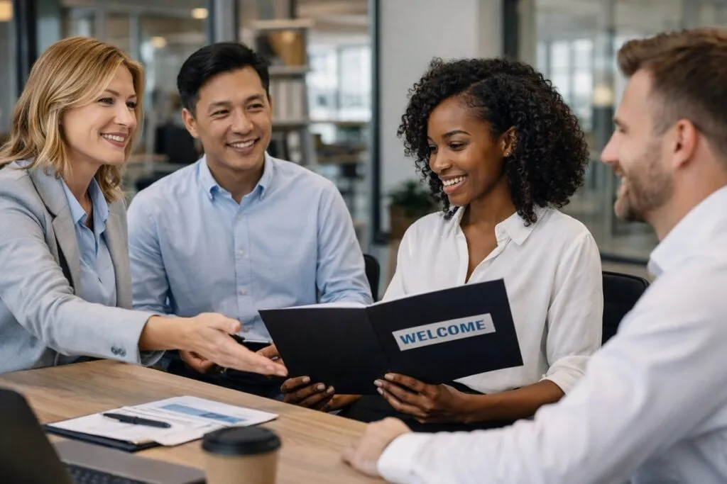 New employee onboarding meeting focused on early experience and talent retention at Tier2Tek Staffing.