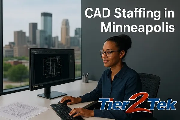 CAD technician working in a modern Minneapolis office, sourced by Tier2Tek Staffing.