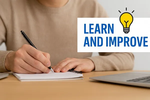Close-up of a person writing notes in a notebook to reflect and improve after a missed interview, following Tier2Tek Staffing’s professional advice.
