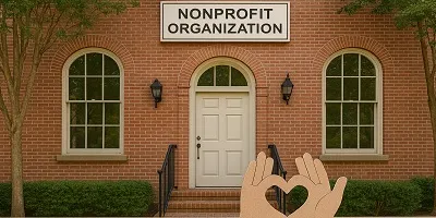 Nonprofit Organizations Industry Icon Exterior of a nonprofit building with heart-shaped hand cutout, symbolizing Tier2Tek Staffing's focus on supporting Nonprofit Organizations.