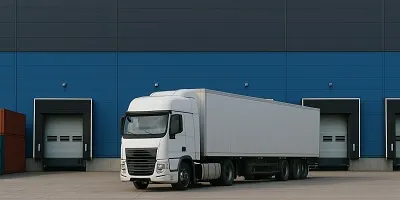 Transportation & Logistics Industry Icon Tier2Tek Staffing - Image of a modern distribution center with cargo trucks, shipping containers, and logistics icons symbolizing the transportation and supply chain industry.