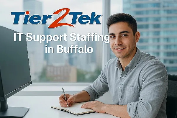 IT support staffing professional in an office setting in Buffalo, provided by Tier2Tek Staffing.