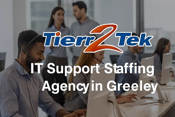 IT support professionals working in a modern office representing Tier2Tek Staffing’s IT support staffing services in Greeley.