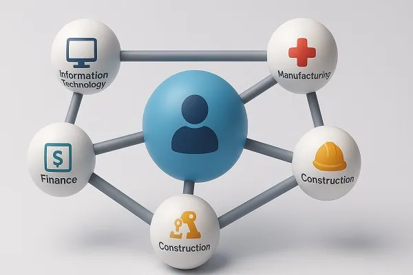 3D network graphic connecting professional services, designed by Tier2Tek Staffing.