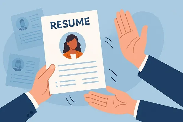Hands letting go of a resume featuring a female candidate, symbolizing moving past unrealistic hiring expectations.
