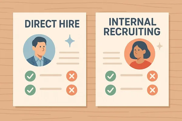Illustration comparing two candidate profiles side by side with checkmarks and crosses.