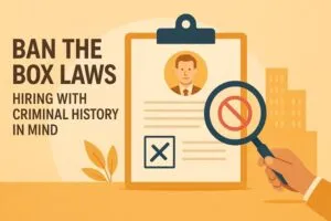 Illustration representing Ban the Box Laws and fair hiring practices for job applicants with criminal records.