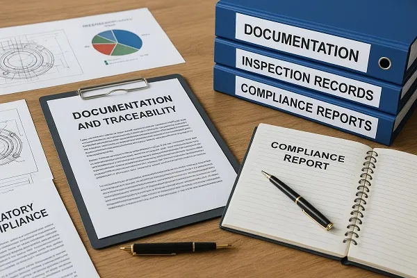 Organized engineering documents, technical drawings, and binders arranged on a desk to support structured documentation and traceability.
