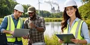 Environmental consulting professionals conducting field analysis and environmental assessment work