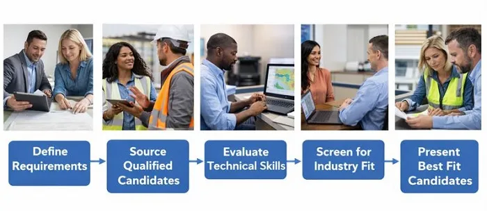 Environmental Engineer staffing process showing direct hire recruitment steps from requirements to candidate presentation