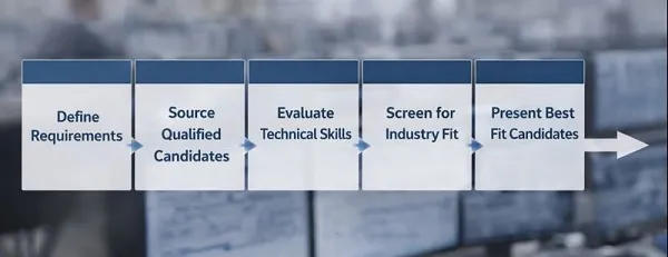 Industrial engineer staffing recruitment workflow showing candidate sourcing and evaluation process