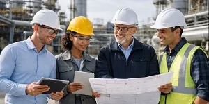 Industrial services firm professionals coordinating engineering and field operations