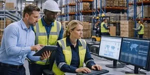 Logistics organization operations team managing warehouse and supply chain data