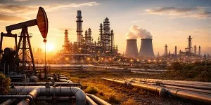 Oil and gas energy production facilities representing petroleum engineering industry