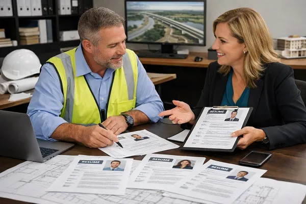 Civil engineer employer collaborating with Tier2tek Staffing recruiting partner to review qualified civil engineering candidates