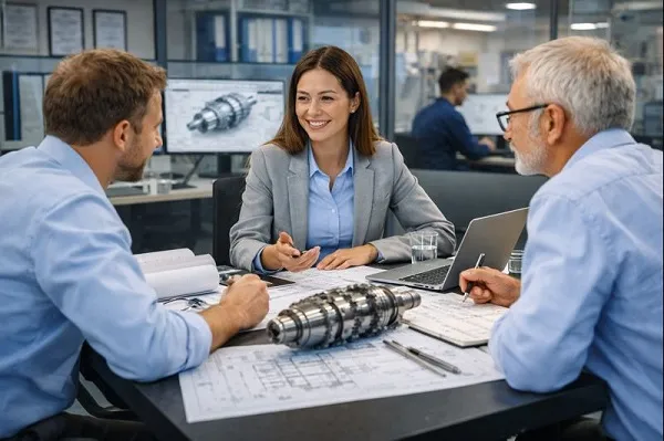 Recruiter consulting with engineering leadership during a mechanical engineer hiring discussion.