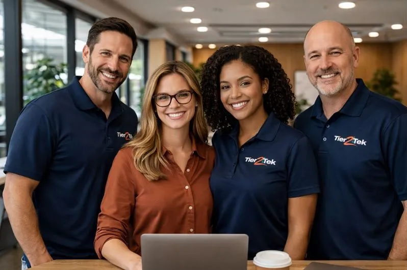 Tier2Tek Staffing recruiters collaborating to support direct hire copywriter recruitment