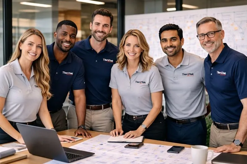 Tier2Tek Staffing recruiters collaborating on IT architect hiring and direct hire recruiting strategy