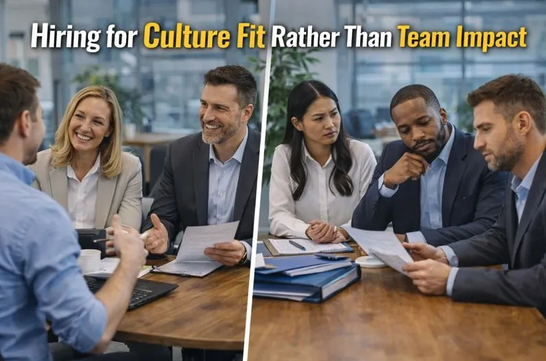 Hiring managers prioritizing culture fit over team impact during a corporate interview process