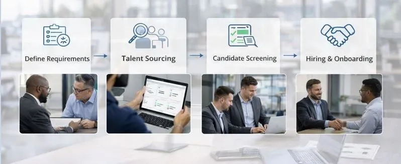 Network engineer staffing workflow from requirements through direct hire placement