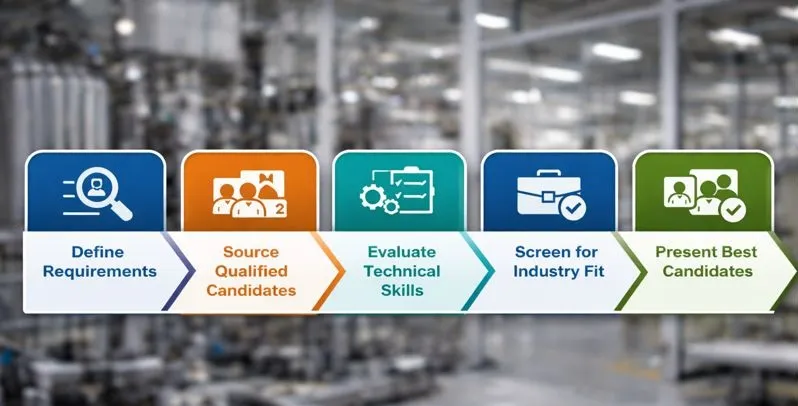 Process engineer staffing workflow showing steps from requirements to candidate presentation