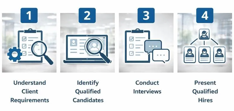 NOC recruiting process showing four-step direct hire workflow