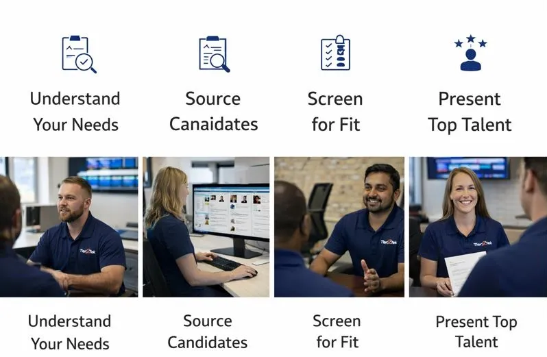 ServiceNow recruiting process showing Tier2Tek Staffing direct hire workflow