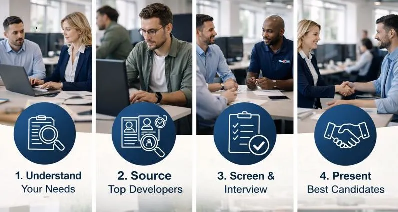 Software developer recruitment process showing direct hire hiring steps