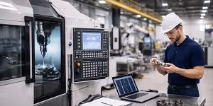 Modern manufacturing facility with CNC machining and industrial engineering work