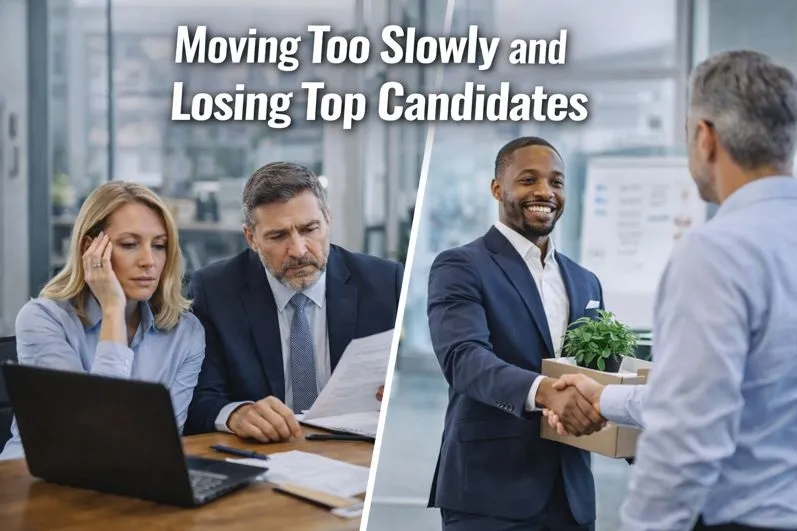 Delayed hiring decisions causing a top job candidate to accept an offer from another company in a professional corporate setting