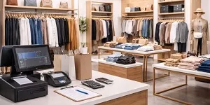 Modern retail store interior with point of sale system and product displays