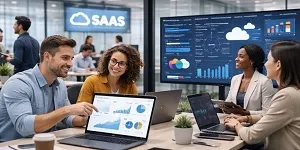 SaaS technology team collaborating on data-driven software development supported by Tier2Tek Staffing.