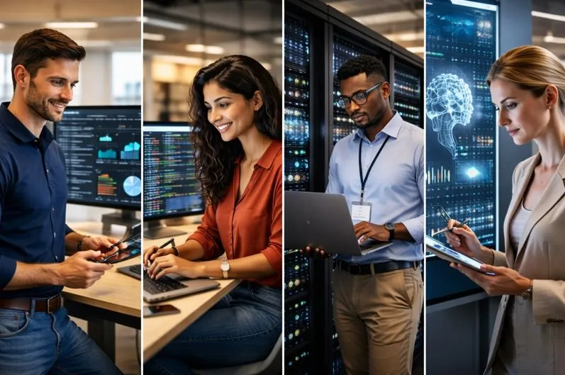 Data scientist professionals performing analytics, machine learning, and data modeling in real work environments