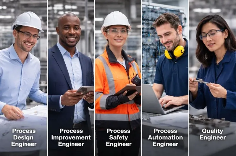 Different types of Process Engineer professionals working across manufacturing and industrial environments