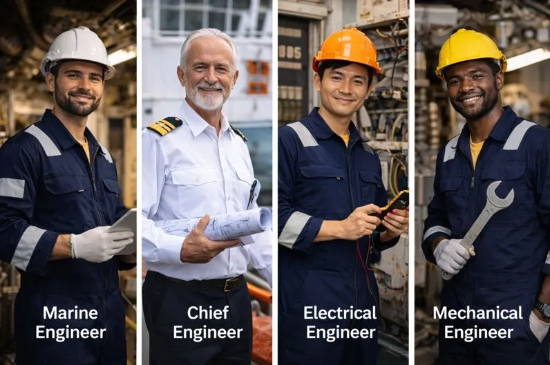 Different types of ship engineer professionals supporting direct hire staffing by Tier2Tek Staffing