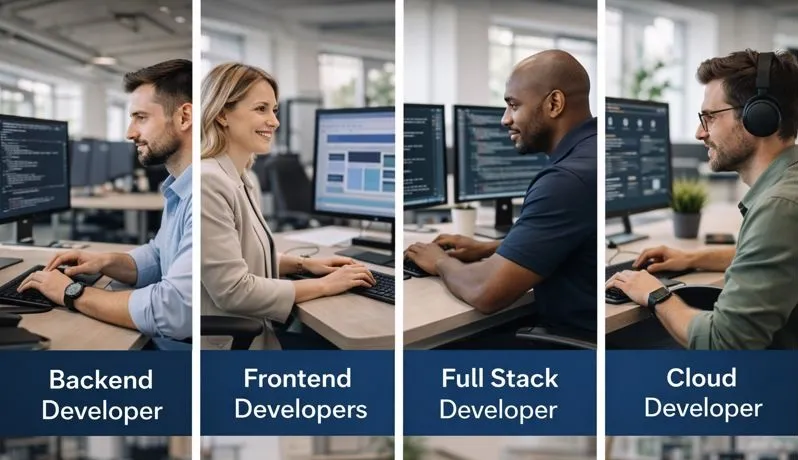Software developer professionals working across front end, back end, and full stack roles