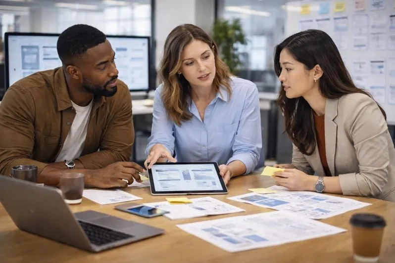 UI UX professionals collaborating on digital product design supported by Tier2Tek UI UX staffing