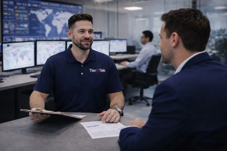 Tier2Tek recruiter discussing NOC staffing requirements with employer