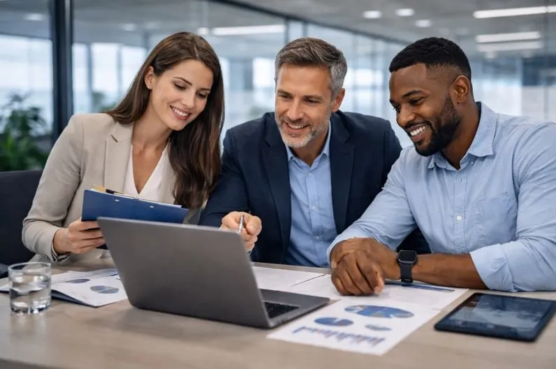 Business leaders reviewing algorithms engineer hiring strategy with Tier2Tek Staffing.