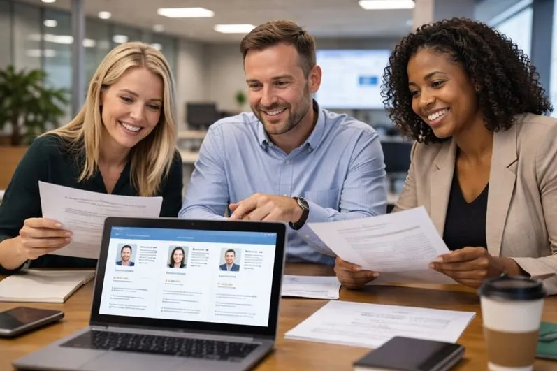 Hiring managers reviewing SharePoint candidate profiles for direct hire staffing