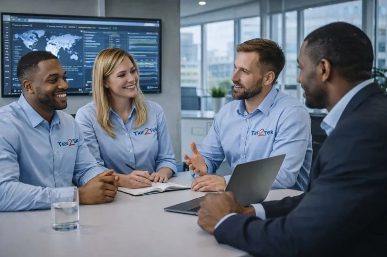 Tier2Tek recruiters collaborating with hiring managers on cybersecurity staffing strategy