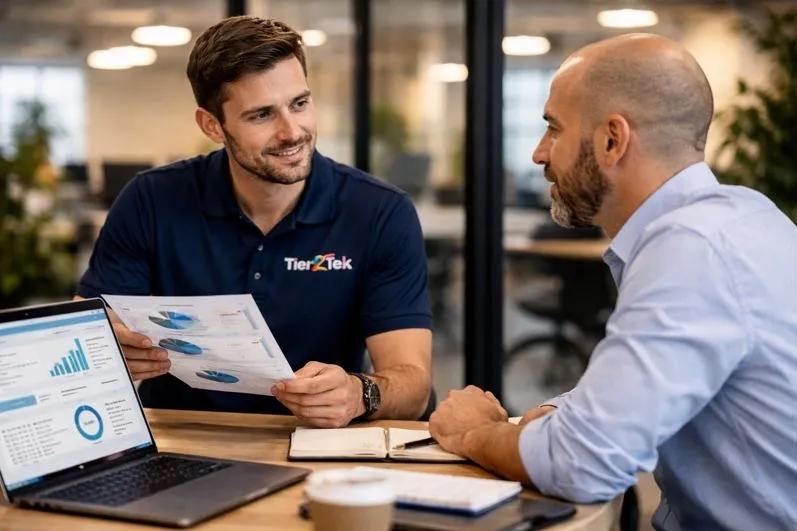 Tier2Tek recruiter consulting with hiring manager on direct hire data scientist staffing strategy