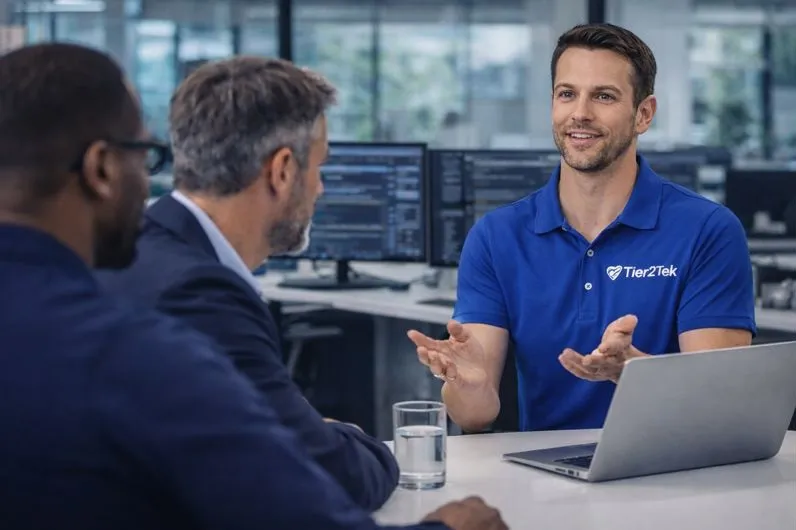 Tier2Tek Staffing recruiter consulting with IT leaders on database administrator hiring