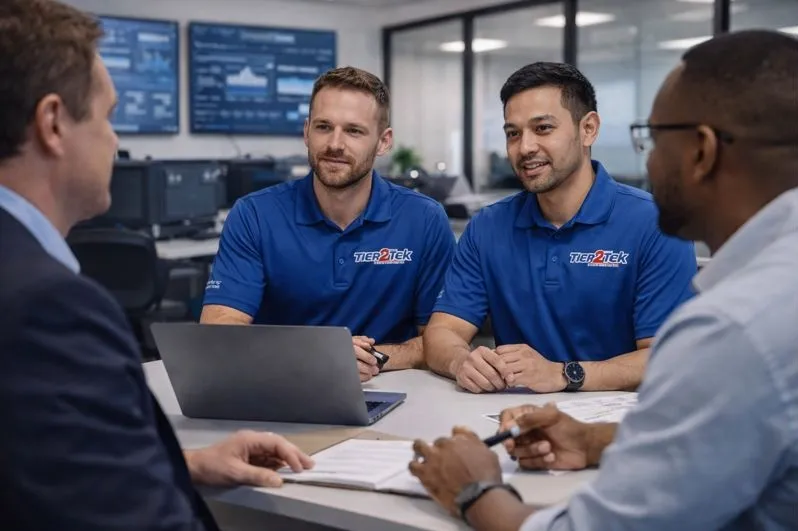 Tier2Tek Staffing recruiters consulting with enterprise leaders on direct hire DevOps staffing needs