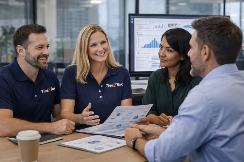 Tier2Tek recruiters collaborating with clients on ERP hiring decisions