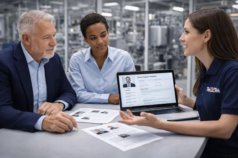 Tier2Tek recruiter consulting with engineering hiring managers about Process Engineer candidates