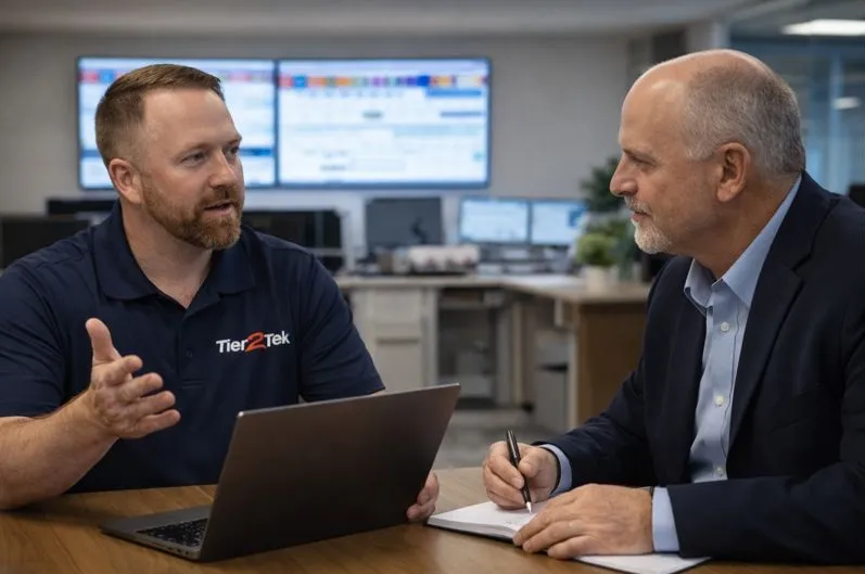 Tier2Tek Staffing recruiter consulting with employer on direct hire SharePoint recruitment