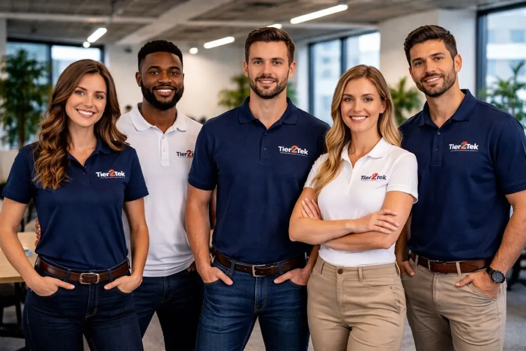 Tier2Tek Staffing recruitment team in corporate office representing direct hire full stack developer staffing