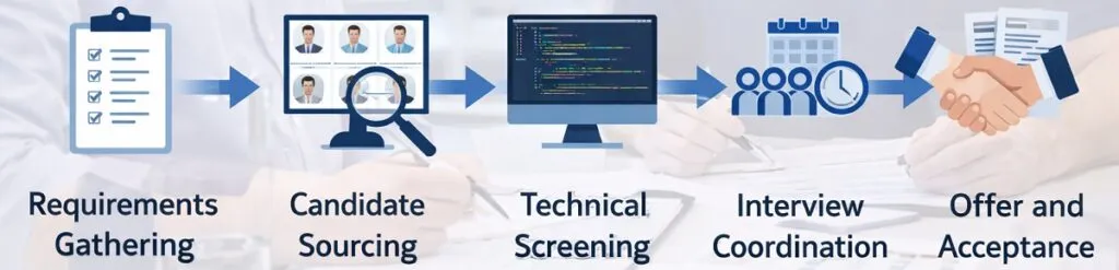 .NET developer staffing workflow from requirements to offer acceptance for Tier2Tek Staffing