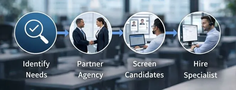 IT support staffing workflow from hiring needs to specialist placement